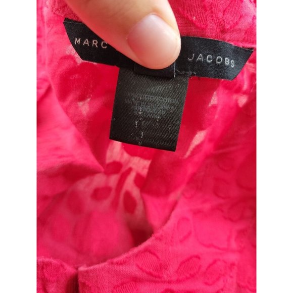 Marc By Marc Jacobs Women 2 Candy Apple Red Button Up Top Floral Jacquard Blouse - Picture 5 of 7